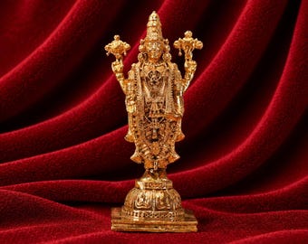 Handcrafted 3.81" Perumal Panchalogam Bronze Idol | Lord Vishnu Standing Statue | Shankha Chakra Perumal | Temple Style Hindu Pooja Décor