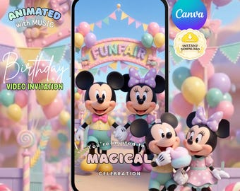 Mickey Minnie Funfair Birthday Video Invitation | Animated Party Invite (Digital Download)