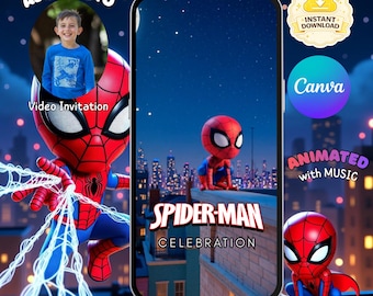 Spiderman Birthday Video Invitation| Animated Superhero Party Invite| Editable in Canva | Instant Digital Download