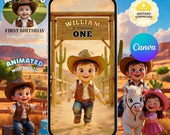 Cowboy First Birthday Video Invitation | Wild One Western Theme (Digital Download)