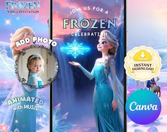 Frozen Birthday Video Invitation | Animated Canva Template | Add Photo (Digital Download)