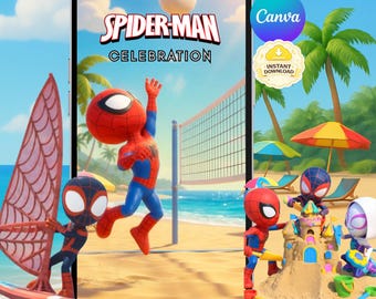 Spiderman Beach Birthday Video Invitation | Animated Canva Party Invite (Digital Download)