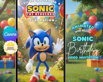 Sonic Birthday Video Invitation | Animated Editable Canva Template (Digital Download)