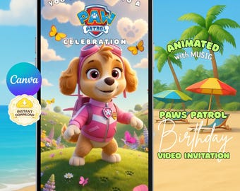 PAW Patrol Birthday Video Invitation | Animated Puppy Heroes, Editable Canva (Digital Download)