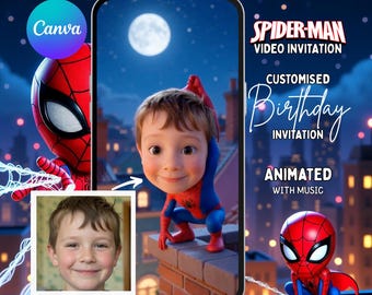 Customised Spiderman Birthday Video Invitation| Add Child's Photo | Editable in Canva | Instant Digital Download