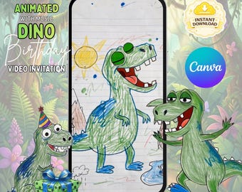 Dinosaur Birthday Video Invitation | Edit in Canva | Jungle Animal Theme | Wild Phone Invite