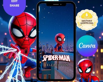 Spiderman Birthday Video Invitation| Animated Superhero Party Invite| Editable in Canva | Instant Digital Download