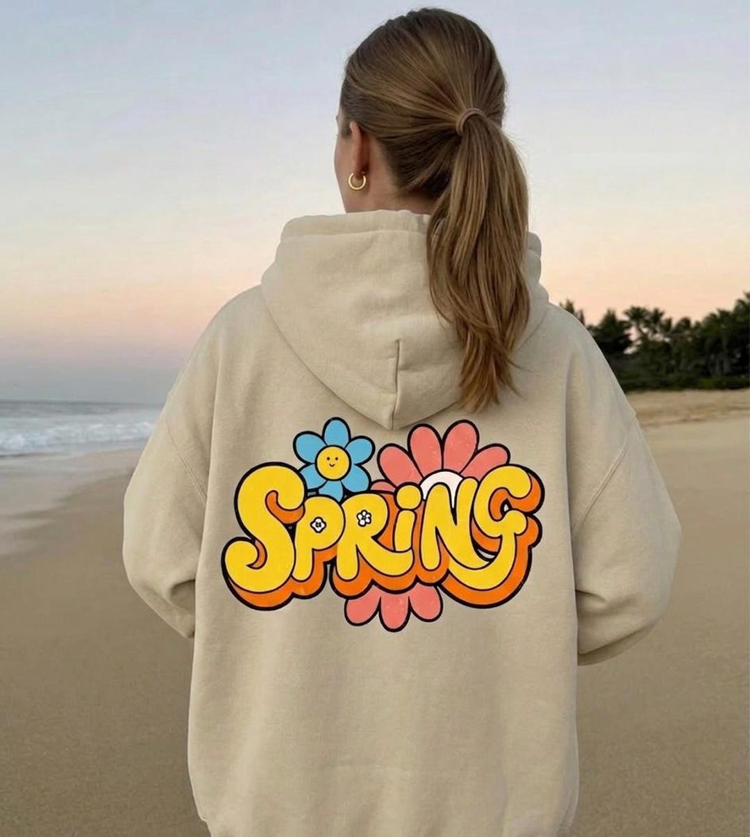 Spring Hoodie Retro Spring Flowers Hoodie, Vintage Floral Graphic Hoodie, Cozy Cotton ...