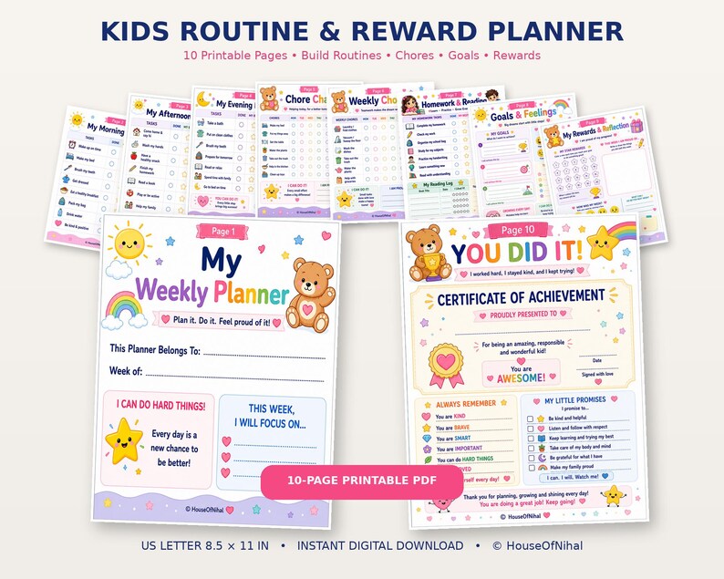 Kids Routine and Reward Planner | Chore Chart, Daily Goals (10 Page PDF ...