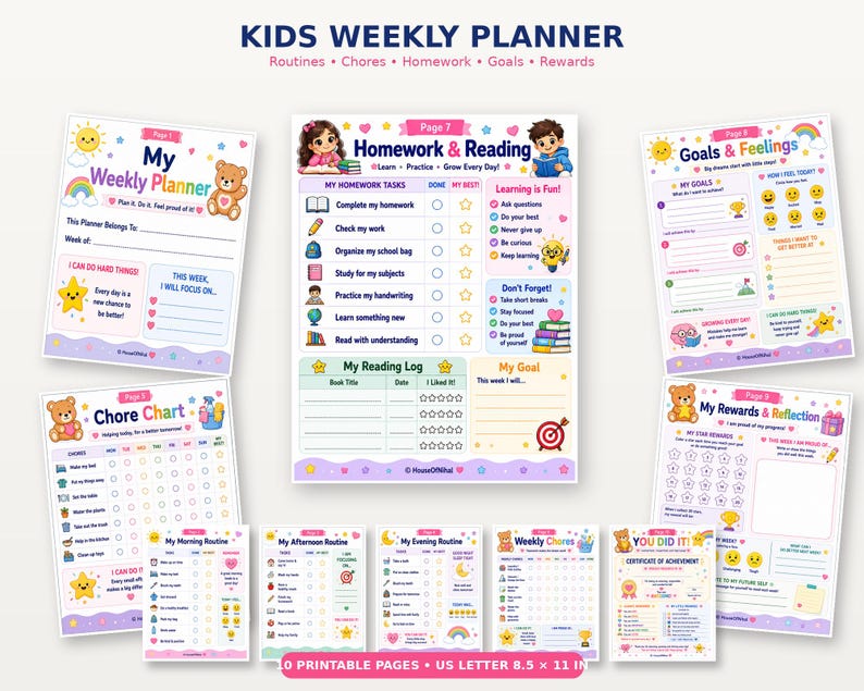 Kids Routine and Reward Planner | Chore Chart, Daily Goals (10 Page PDF ...