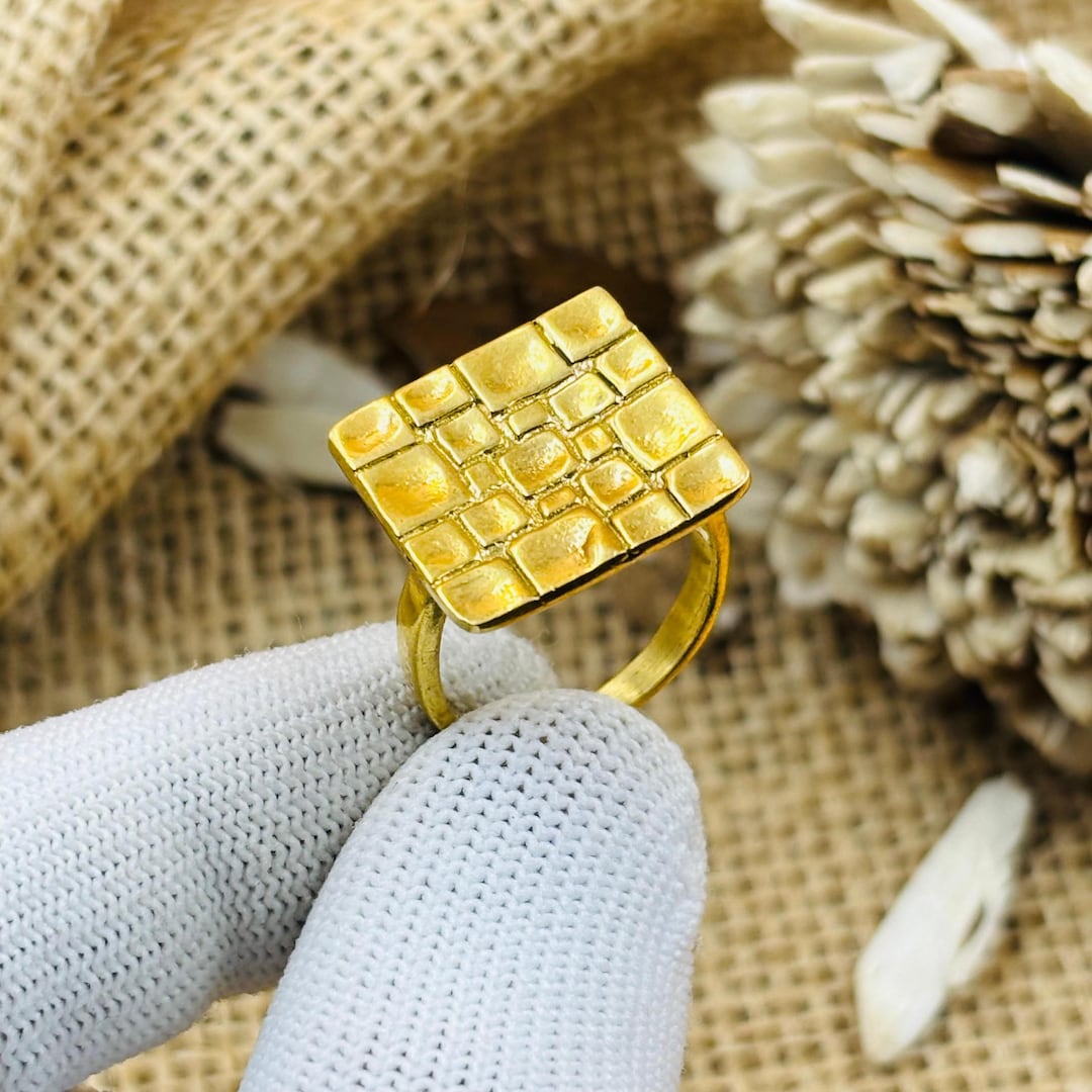 Tile Rings Square Geometric Gold Ring, Textured Tile Ring, Square Statement Ring ...