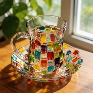 Mosaic Glass Tea Cup Set – Colorful Stained Glass Coffee Cup, Aesthetic Tea Lover Gift, Unique Kitchen Drinkware, Housewarming Gift