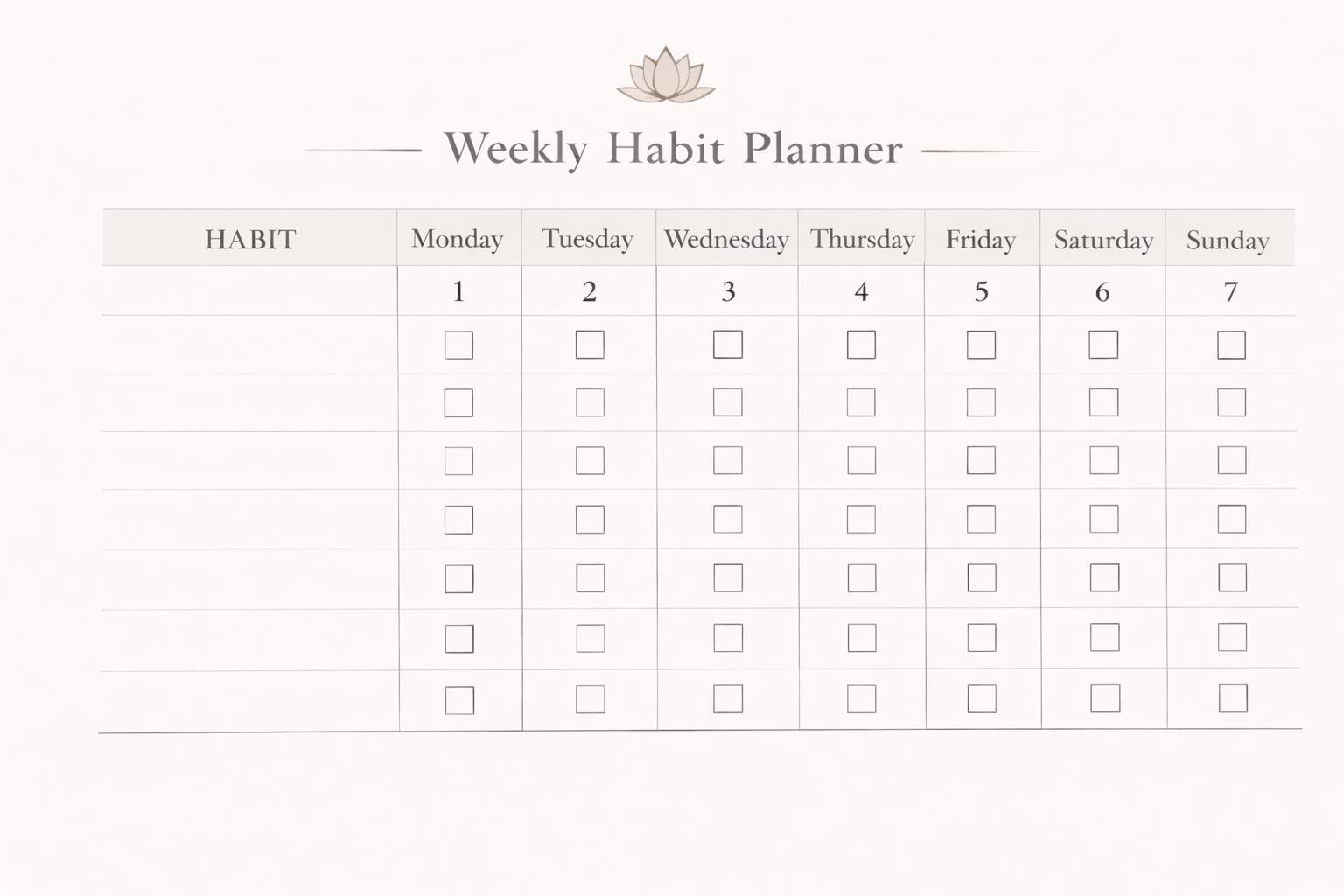 Weekly Habit Tracker Printable PDF | Minimalist Habit Planner | Monday ...