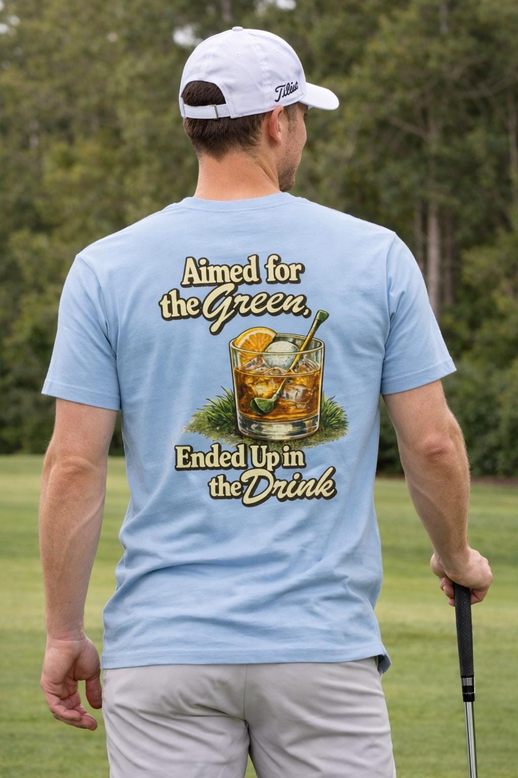 Aimed for the Green Ended Up in the Drink T-Shirt Funny Golf Whiskey Tee