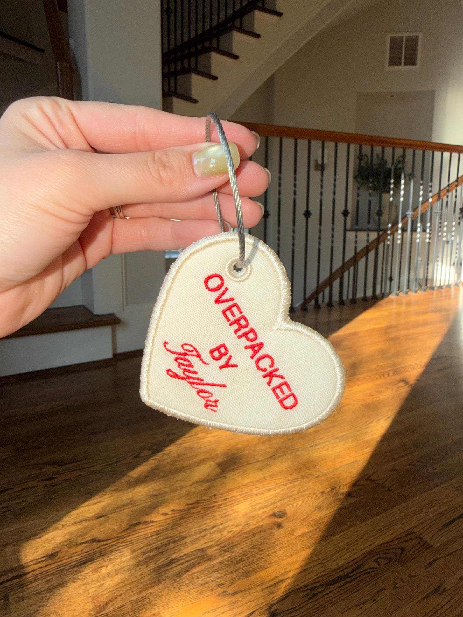 Overpacked By Luggage Tag, Personalized Heart Bag Tag - red/neutral trim, Yes add phone number