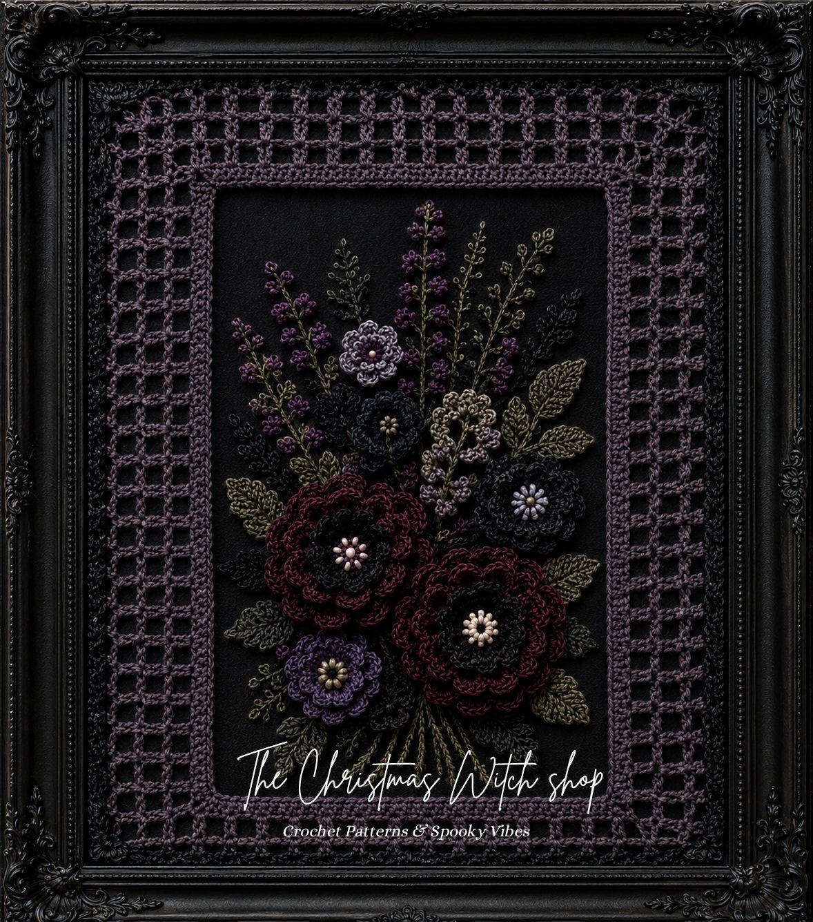 30 Framed Crochet Wall Art Patterns for Stylish, Handmade Decor 27 Gothic Flower Picture Pattern