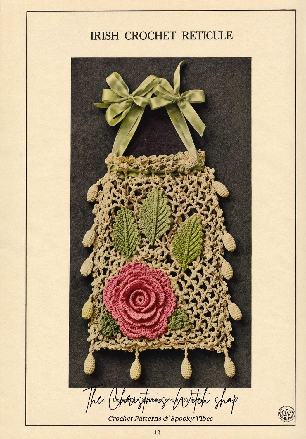 Irish Crochet Rose Reticule Bag
