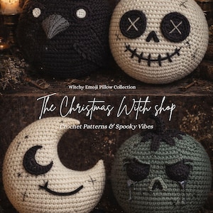 Häxaktig virkad kuddemönster – Korpskalle Mångift Äpple – Gotisk Halloweendekoration – Dark Cottagecore PDF