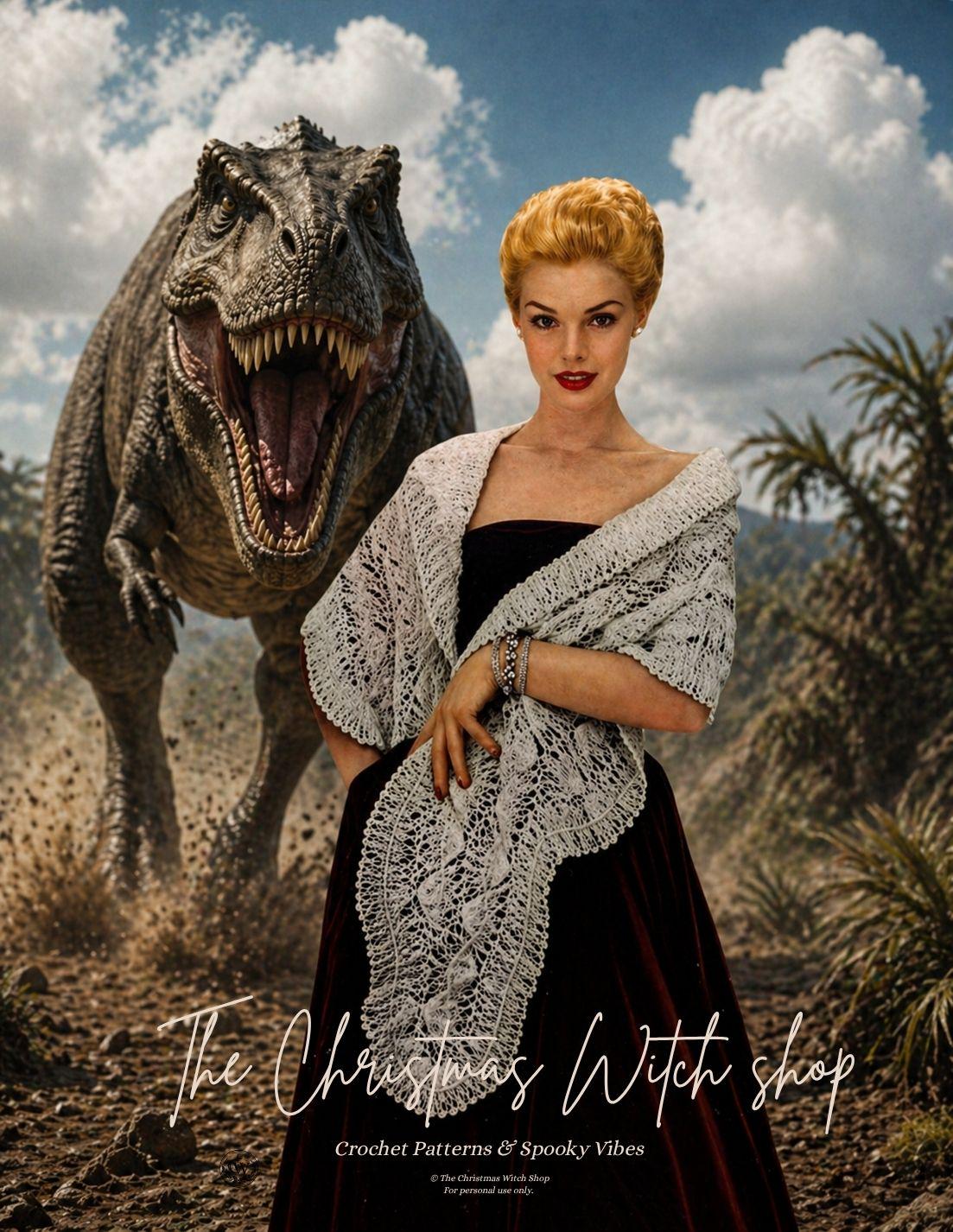 Vintage-Inspired Dinosaur Scene Stole
