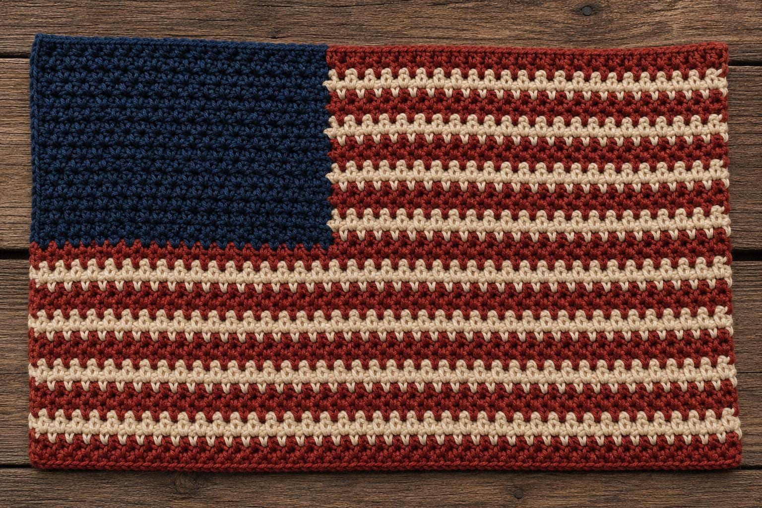 30 American Flag Crochet Patterns to Show Your Patriotic Style 27 Primitive American Flag Crochet Table Runner