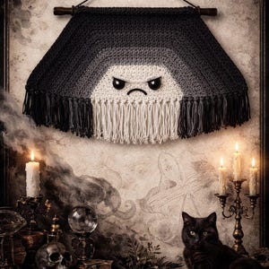 Grumpy Ghost Crochet Wall Hanging Pattern | Dark Cloud Tunnel, Gothic Home Decor (PDF Pattern)