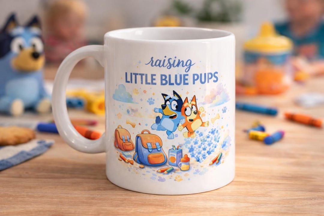 Bluey Raising Little Blue Pups Mug | Dog Mum Coffee Cup | Puppy Parent ...