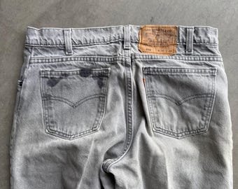 Vintage Levis 550 Relaxed Fit Gray Jeans Orange Tab Made in USA W34 L32