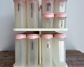 Vintage Tupperware Modular Mates Spice Carousel Turntable 20 Pink Canisters with Lazy Susan Organizer | Retro Kitchen Storage | Complete Set