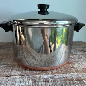 Vintage Revere Ware 6 Qt Stock Pot with Lid Copper Bottom Stainless Steel Dutch Oven 1801 Cookware Retro Kitchen Replacement Boiling Pot