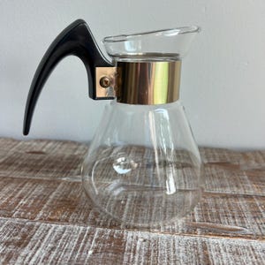 Vintage Corning Glass Coffee Carafe Server Replacement Pot Black Handle Stainless Band No Lid 5.5” Pour Over Carafe