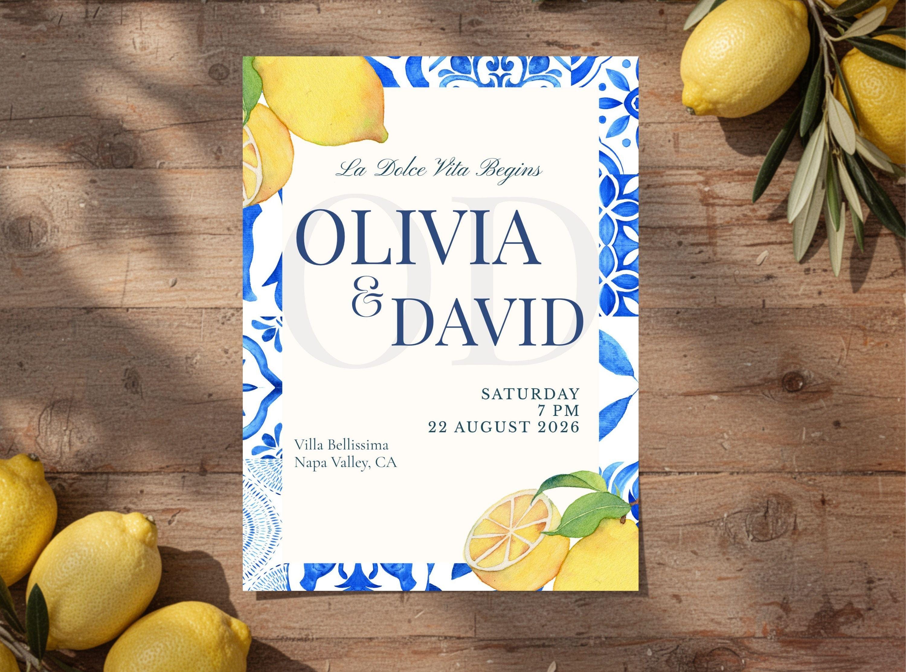 Italian Lemon Wedding Invitation Template, Amalfi Coast Citrus Invite ...