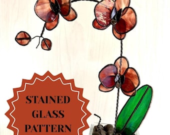 Stained Glass Orchid Pattern JPG PNG PDF | Orchid Suncatcher Pattern | Instant Download