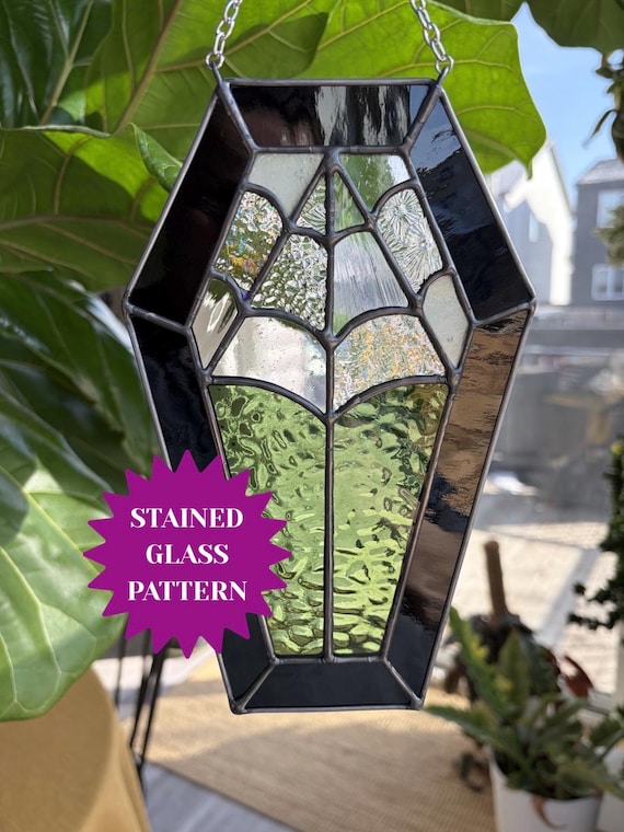 Stained Glass Coffin Pattern SVG PNG PDF | Coffin web Suncatcher Pattern | Spooky Stained Glass Design | Instant Download