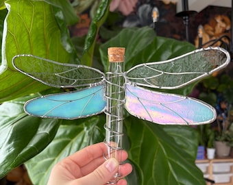 Stained Glass Dragonfly Propagation Station, Suncatcher Plant Holder, Nature Lover Decor