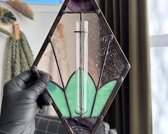 Stained Glass Propagation Station – Art Deco Plant Decor, Teal Purple Glass Vase