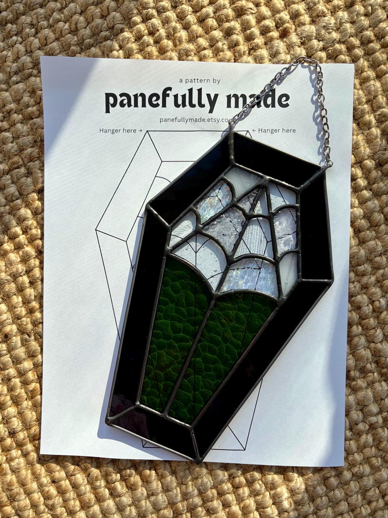 Stained Glass Coffin Pattern SVG PNG PDF | Coffin web Suncatcher Pattern | Spooky Stained Glass Design | Instant Download image 2