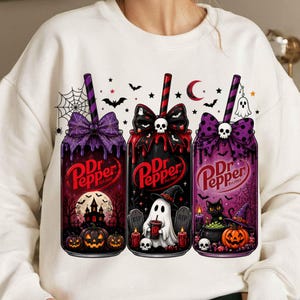 Halloween Dr Pepper Soda Cans PNG, Cola Sublimation, Retro Spooky Season Shirt Design, Ghost Cat Pumpkin Witch Clipart, Spooky Drink Can Png