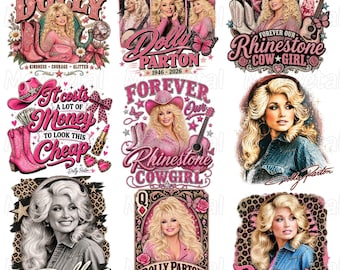 Dolly Parton Memorial PNG Bundle, Rhinestone Cowgirl Tribute Sublimation, Pink Western Leopard Clipart, Country Legend RIP Shirt Digital