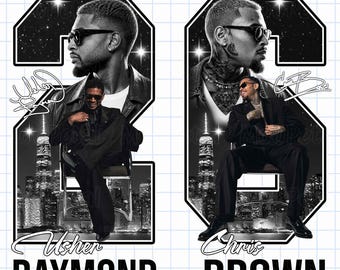 Chris Brown och Usher Raymond 2026 turné R&B PNG-design, 2026 konsert PNG, hiphopsångare T-shirtdesign, digital nedladdning
