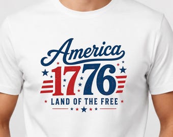 Land of the Free 1776 America Shirt,Vintage USA Independence Day Gift,Patriotic Fourth of July Tee,Retro USA Graphic Tee