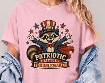 Patriotic Little Troublemaker Raccoon Shirt,Funny Raccoon 1776 2026 Tee,USA 250th Anniversary Tee,4th July 1776 2026 Independence Day Shirt