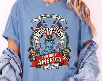 Sam Eagle Salute to America Graphic Tee, Patriotic Muppets Fourth of July Shirt, Funny Independence Day Gift