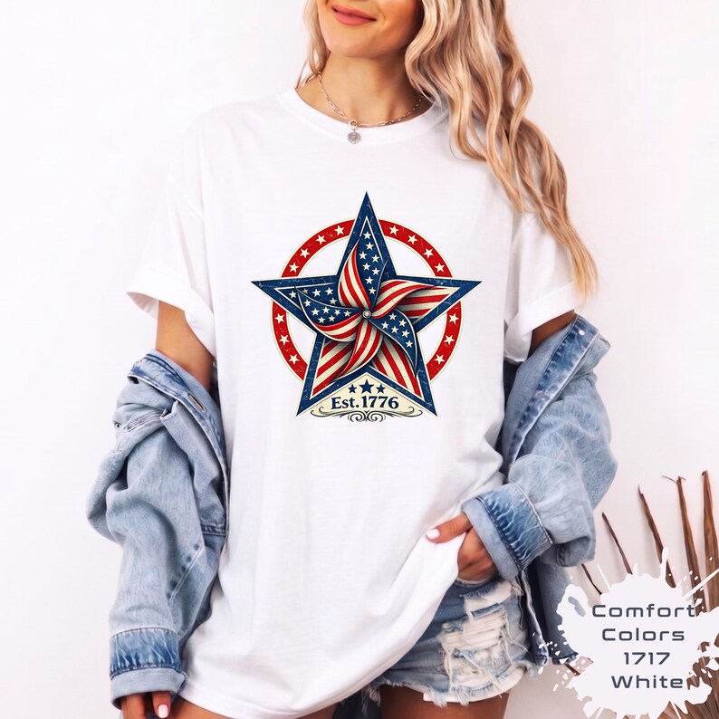 Vintage Patriotic Star Shirt, Est 1776 Americana Tee, Retro USA Flag Pinwheel Shirt,4th July Freedom Shirt,Star 4th of July Gift bild 2
