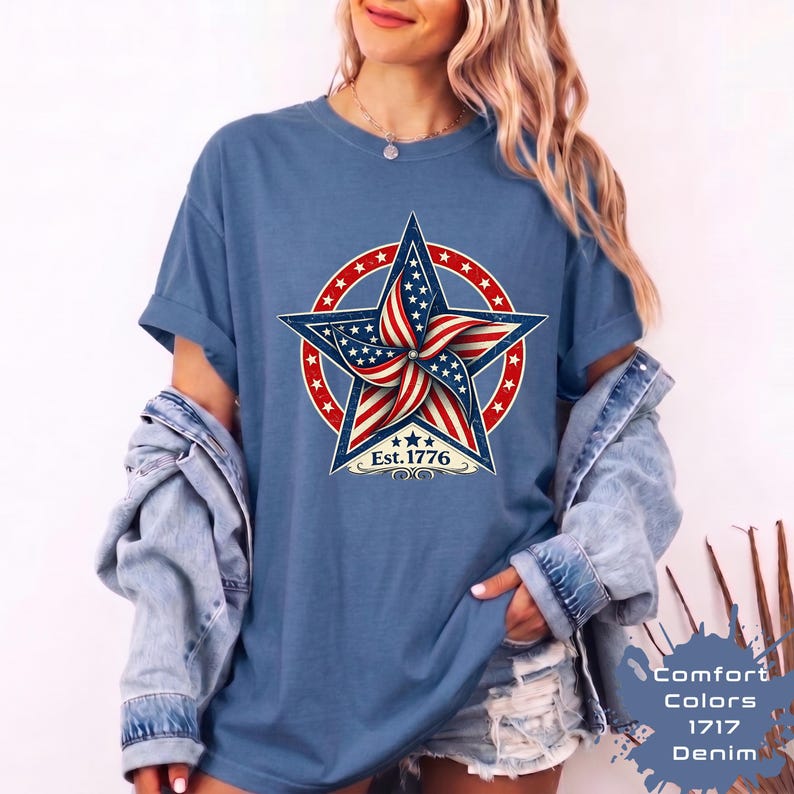 Vintage Patriotic Star Shirt, Est 1776 Americana Tee, Retro USA Flag Pinwheel Shirt,4th July Freedom Shirt,Star 4th of July Gift bild 6