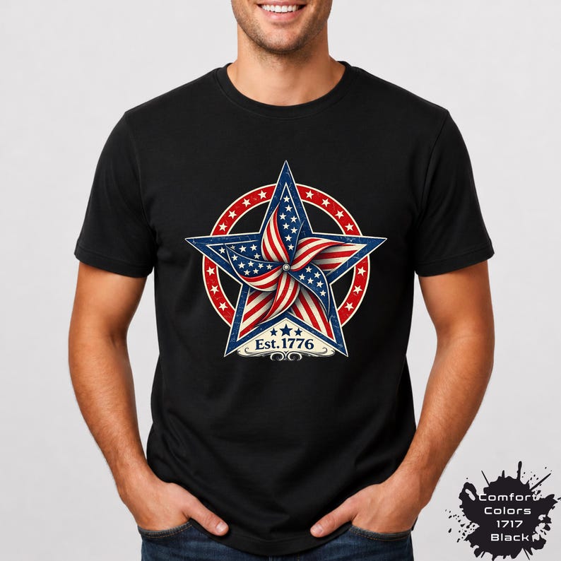 Vintage Patriotic Star Shirt, Est 1776 Americana Tee, Retro USA Flag Pinwheel Shirt,4th July Freedom Shirt,Star 4th of July Gift bild 9