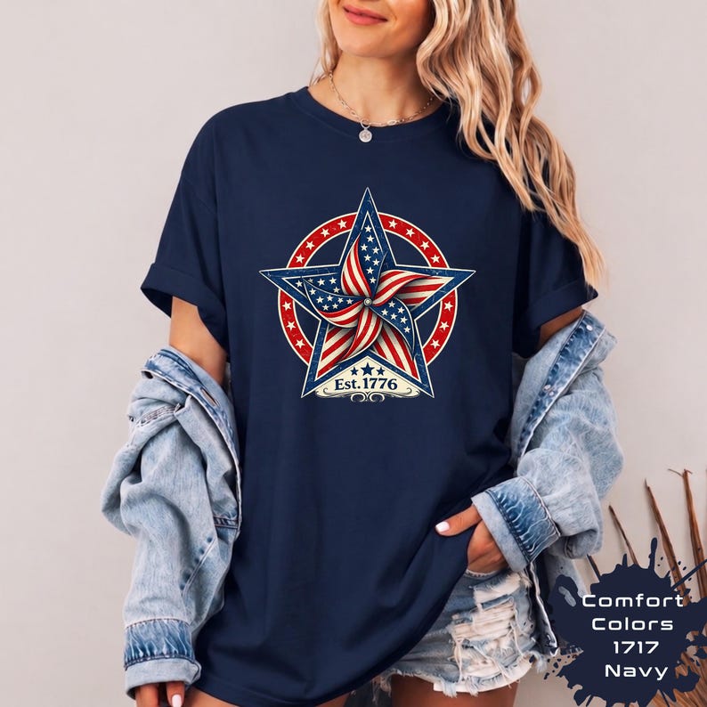 Vintage Patriotic Star Shirt, Est 1776 Americana Tee, Retro USA Flag Pinwheel Shirt,4th July Freedom Shirt,Star 4th of July Gift bild 4