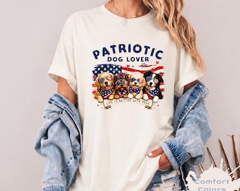 Patriotic Dog Lover Graphic Tee, American Flag Pet Owner Shirt, 4th of July Independence Day Gift for Dog