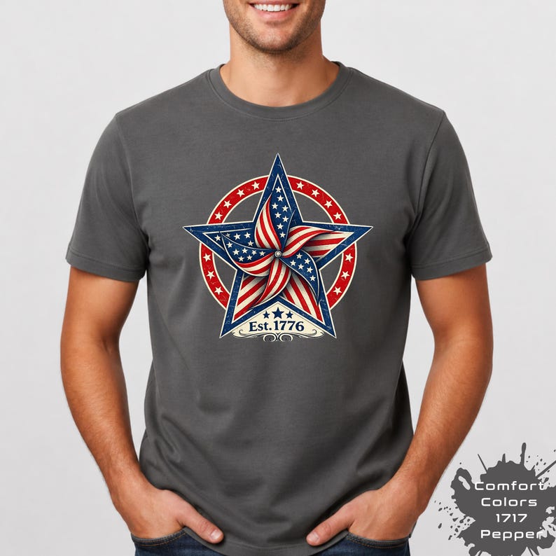Vintage Patriotic Star Shirt, Est 1776 Americana Tee, Retro USA Flag Pinwheel Shirt,4th July Freedom Shirt,Star 4th of July Gift bild 3