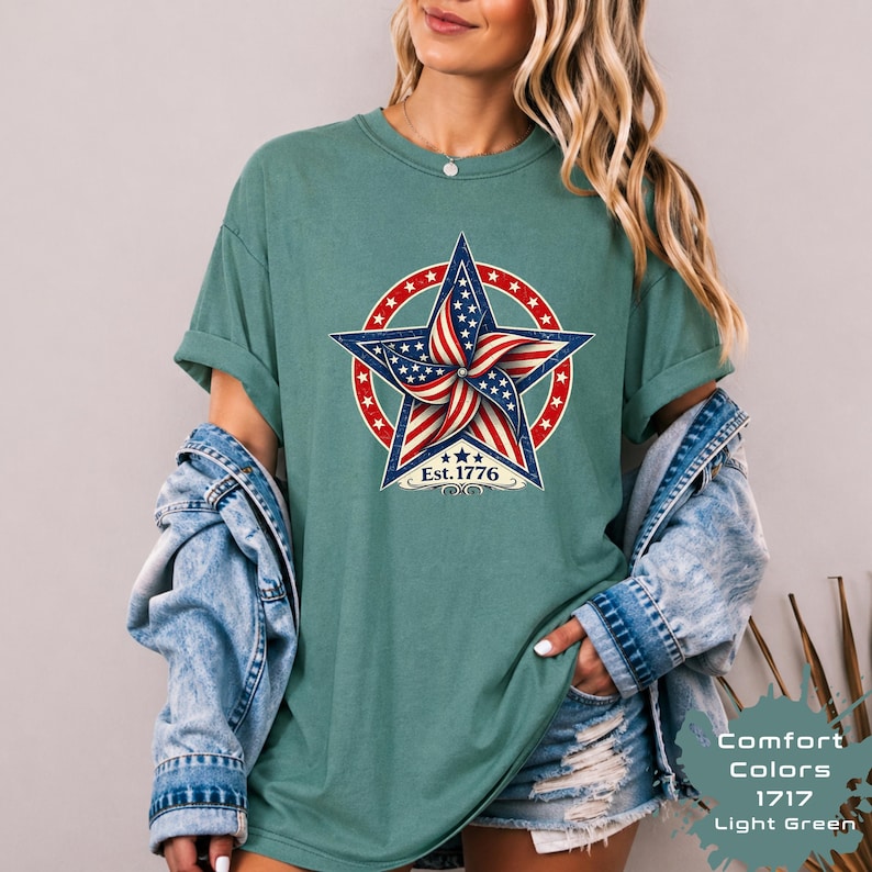 Vintage Patriotic Star Shirt, Est 1776 Americana Tee, Retro USA Flag Pinwheel Shirt,4th July Freedom Shirt,Star 4th of July Gift bild 7