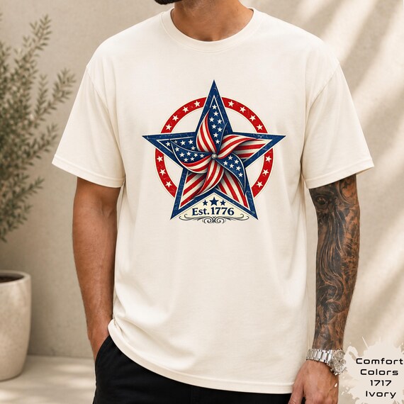 Vintage Patriotic Star Shirt, Est 1776 Americana Tee, Retro USA Flag Pinwheel Shirt,4th July Freedom Shirt,Star 4th of July Gift